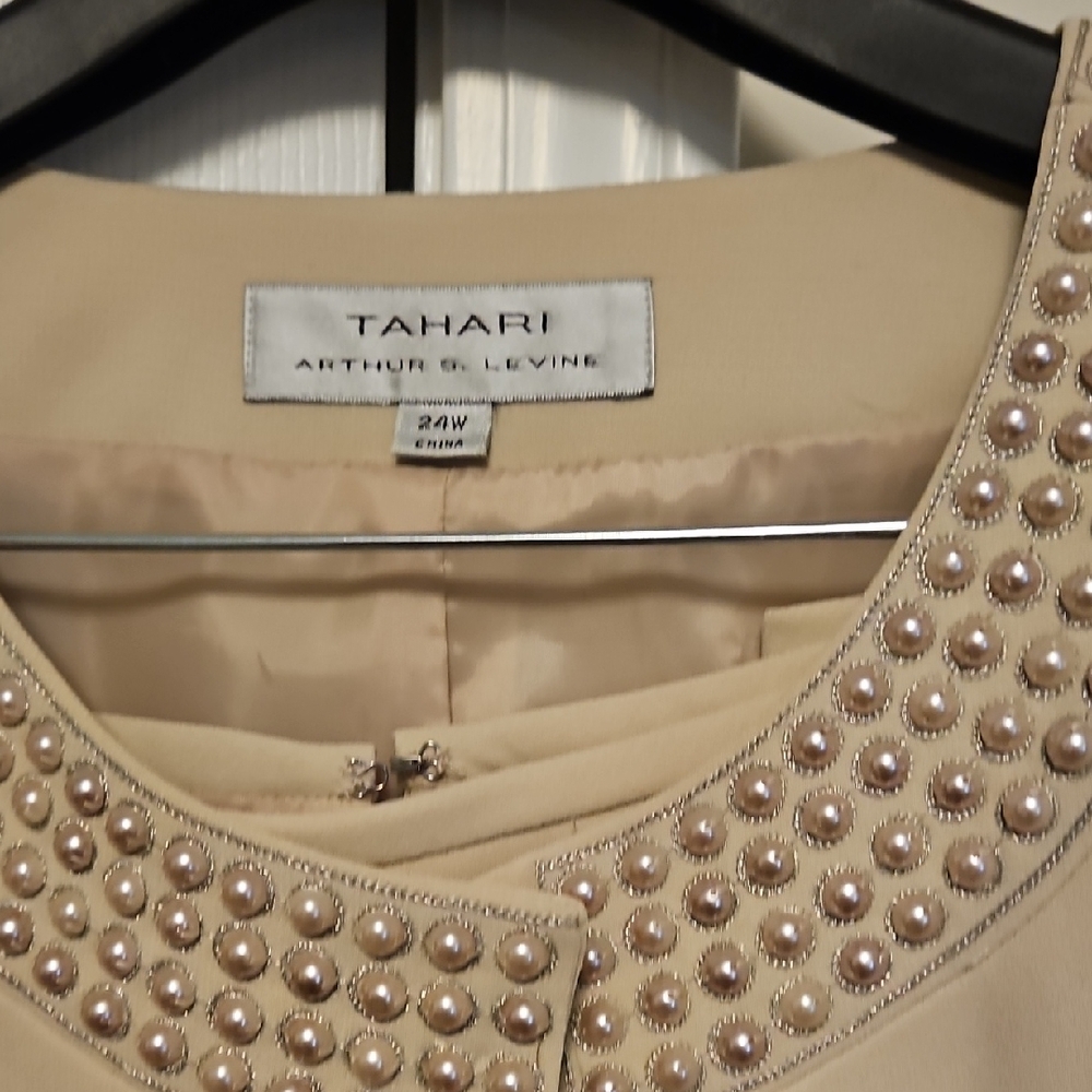 Tahari Cream Jacket with Pearl Embellishments